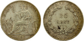 FRENCH INDOCHINA: AR 20 cents, 1887-A, KM-3, Y-7, better date, VF-EF, ex Howard A. Daniel III Collection.

Estimate: USD 120 - 160