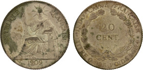 FRENCH INDOCHINA: AR 20 cents, 1909-A, KM-10, Y-15, Daniel-5e, better date, lightly toned, EF, ex Howard A. Daniel III Collection.

Estimate: USD 16...