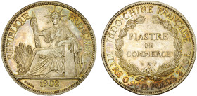 FRENCH INDOCHINA: AR piastre, 1902-A, KM-5a.1, attractive light multicolored tone, Choice EF, ex Howard A. Daniel III Collection.

Estimate: USD 125...