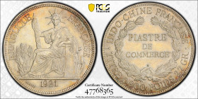 FRENCH INDOCHINA: AR piastre, 1921-H, KM-5a.1, Lec-297, cleaned example with much original mint luster, PCGS graded UNC details, ex Howard A. Daniel I...