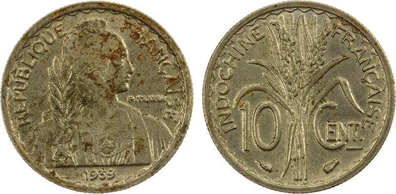 FRENCH INDOCHINA: 10 cents, 1939, KM-21.1a, Y-21a.1, light spotting, non-magneti...