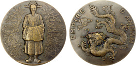 FRENCH INDOCHINA: AE medal (93.05g), ND (1931), Ruedas-21 (Extreme-Orient), 59mm unsigned bronze medal for the Colonial Exposition of 1931 in Paris by...