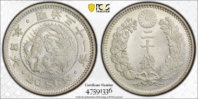 JAPAN: Meiji, 1868-1912, AR 20 sen, year 31 (1898), Y-24, JNDA-01-21, a wonderful lustrous example! PCGS graded MS64.

Estimate: USD 75 - 100
