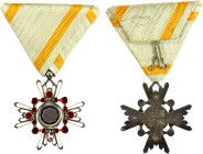 JAPAN: Order of the Sacred Treasure, Werlich-776, Barac-55, 37mm, 6th Class, enameled silver star with four groups of rays; at center, silver disc sur...