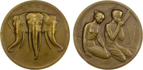 LAOS: French Colony, AE medal (99.19g), ND (ca. 1930?), Ruedas-48 (Extreme-Orient), 59mm bronze medal for the Exposition Coloniale de Paris by Georges...