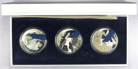 LAOS: People's Democratic Republic, AR proof set, 1999, KM-unlisted, 3-piece set, Year of the Rabbit, KM-72-73-91, with holograms and multicolored app...