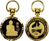 LAOS: People's Democratic Republic, AV 10,000 kip, 2006, KM-146, Buddha meditating, 1/25 ounce, in what appears to be a faceted fine gold bezel and ri...