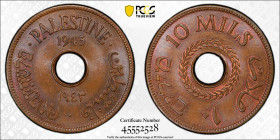 PALESTINE: British Mandate, AE 10 mils, 1943, KM-4a, WWII issue, a wonderful quality example! PCGS graded MS64 BN.

Estimate: USD 100 - 150