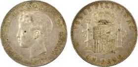 PHILIPPINES: Alfonso XIII, 1886-1898, AR peso, 1897, KM-154, Y-13, Calicó-12, EF, ex Almer H. Orr III Collection. This is the only silver peso coin of...