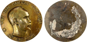 VIET NAM: Democratic Republic, AE medal (126.7g), ND (ca. 1950), Daniel-M10, 68mm uniface Paris Mint bronze medal of Hô Chi Minh by Vu Cao Dàm, bust r...