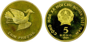 VIET NAM: Socialist Republic, 5 dong, 1989, KM-36, Daniel-CL13b, Mythological Phoenix bird flying right, Leningrad Mint issue, very light finger marks...
