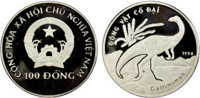 VIET NAM: Socialist Republic, AR 100 dong, 1994, KM-78, Gallimimus dinosaur, small toning spot on reverse, Proof, ex Howard A. Daniel III Collection....