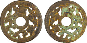 CHINA: AE charm (11.03g), Unpublished, 42mm openwork flower type, intertwined vines & ivy, light encrustation, F-VF, ex Jürgen M. Wilmes Collection. "...