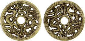 CHINA: AE charm (37.35g), Semans-95c, Ramsden-5, 60mm openwork animal type, two dragons, head to tail, VF-EF, ex Jürgen M. Wilmes Collection. "Open-wo...