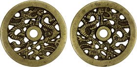 CHINA: AE charm (59.66g), Semans-101, Ramsden-24, Mandel-3.10, 58mm openwork animal type, two dragons, head to tail, lightly cleaned, a very heavy exa...