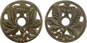 CHINA: AE charm (35.27g), Semans-370f, Ramsden-149, 54mm openwork flower type, single lotus of six leaves, VF, ex Jürgen M. Wilmes Collection. "Open-w...