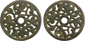 CHINA: AE charm (41.06g), Semans-380r, 55mm openwork flower type, four lotuses, VF, ex Jürgen M. Wilmes Collection. "Open-work" charms are one of the ...