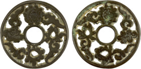 CHINA: AE charm (18.76g), Semans-403, Ramsden-190, 42mm openwork flower type, mixed floral design, VF, ex Jürgen M. Wilmes Collection. "Open-work" cha...