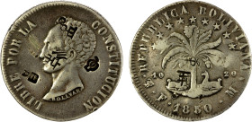 CHINESE CHOPMARKS: BOLIVIA: Republic AR 8 soles, 1850-PTS, KM-109, assayer FM, with several large Chinese merchant chopmarks, F-VF.

Estimate: USD 1...