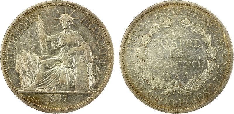 CHINESE CHOPMARKS: FRENCH INDOCHINA: AR piastre, 1897-A, KM-5a.1, Y-9a.1, Daniel...