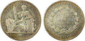 CHINESE CHOPMARKS: FRENCH INDOCHINA: AR piastre, 1897-A, KM-5a.1, Y-9a.1, Daniel-6b, lightly cleaned, one single large Chinese merchant chopmark on ob...