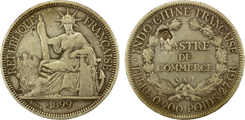 CHINESE CHOPMARKS: FRENCH INDOCHINA: AR piastre, 1899-A, KM-5a.1, with a couple ...