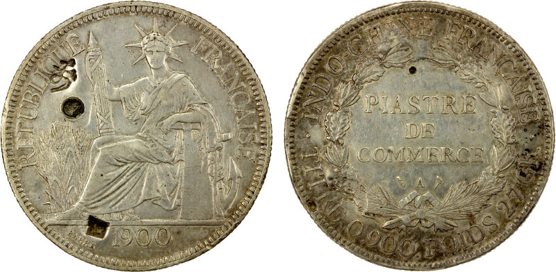 CHINESE CHOPMARKS: FRENCH INDOCHINA: AR piastre, 1900-A, KM-5a.1, with a single ...