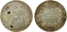 CHINESE CHOPMARKS: FRENCH INDOCHINA: AR piastre, 1900-A, KM-5a.1, with a single large Chinese merchant chopmark on obverse and three punchmarks, VF-EF...