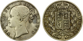 CHINESE CHOPMARKS: GREAT BRITAIN: AR crown, 1844, KM-741, Queen Victoria, 1837-1901, cleaned, ex-broach mounts, a few scratches, one large Chinese mer...