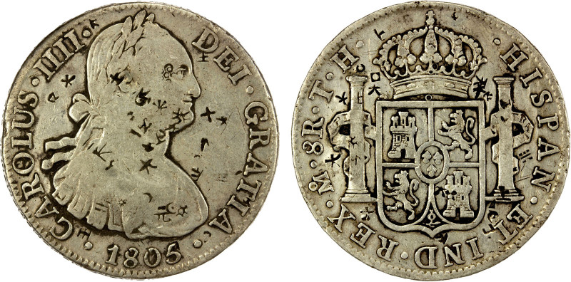 CHINESE CHOPMARKS: MEXICO: AR 8 reales, 1805-Mo, KM-109, assayer TH, narrow date...