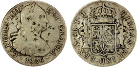CHINESE CHOPMARKS: MEXICO: AR 8 reales, 1805-Mo, KM-109, assayer TH, narrow date, many small Chinese merchant chopmarks on both sides, F-VF, ex Howard...
