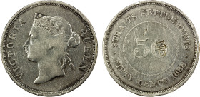 CHINESE CHOPMARKS: STRAITS SETTLEMENTS: Victoria, 1867-1901, AR 50 cents, 1888, KM-13, with large Chinese merchant chopmark on reverse, cleaned, Fine,...
