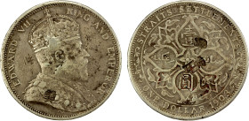 CHINESE CHOPMARKS: STRAITS SETTLEMENTS: Edward VII, 1901-1910, AR dollar, 1903-B, KM-25, variety with incuse B, with large Chinese merchant chopmarks,...