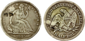 CHINESE CHOPMARKS: UNITED STATES: AR 50 cents, 1845-O, KM-68, several rim bumps and scratches, several likely Chinese merchant chopmarks, scarce host ...