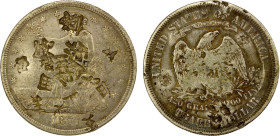 CHINESE CHOPMARKS: UNITED STATES: AR trade dollar, 1877-S, KM-108, numerous large Chinese merchant chopmarks, possible Thai, Lao, or Burmese chopmark ...