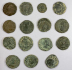 BACTRIA: Hermaios, ca. 90-70 BC, LOT of 15 posthumous copper coins, 14 copper "tetradrachms" and 1 copper "drachm", all with king's bust left // Zeus ...