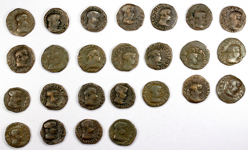 BACTRIA: LOT of 25 copper tetradrachms, king's bust right // Zeus enthroned; in ...