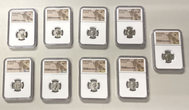 ROMAN EMPIRE: Severus Alexander, 222-235 AD, LOT of 9 NGC-certified AR denarii, ...
