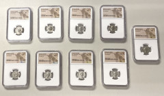 ROMAN EMPIRE: Severus Alexander, 222-235 AD, LOT of 9 NGC-certified AR denarii, all different types with 8 different reverse deities, all attributed b...