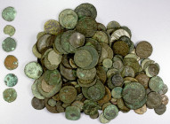 ROMAN EMPIRE: LOT of 186 bronzes, mostly Imperial issues from the 2nd-4th centuries (with several large Tetrarchy folles; also including a Marcian num...