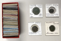 ROMAN EMPIRE: LOT of 55 late bronzes, mostly AE3's and AE4's with a few larger, including Magnentius (3 pcs), Procopius (Fine+), Julian II (4, includi...
