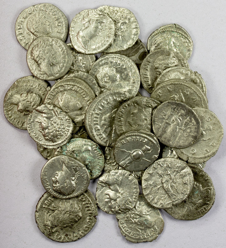 ROMAN EMPIRE: LOT of 34 silver coins, various rulers, mostly 2nd-3rd centuries d...