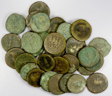 ROMAN EMPIRE: LOT of 32 sestertii, mostly from the Nervan-Antonine Dynasty (Trajan, Hadrian, Antoninus Pius, Commodus, etc.), but also including a Cal...