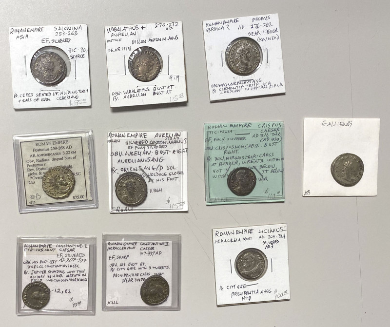 ROMAN EMPIRE: LOT of 10 silvered coins, including Gallienus, Salonina, Postumus,...