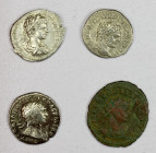 ROMAN EMPIRE: LOT of 4 coins, including 2 Caracalla AR denarii (RIC-45, VF-EF with lovely bust and RIC-227, nice VF), a Trajan denarius and an Aurelia...