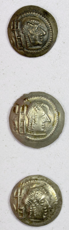 HIMYARITE: LOT of 3 scyphate AR units, all Amdan Bayan Yuhaqbid of Raydan mint (...