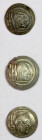 HIMYARITE: LOT of 3 scyphate AR units, all Amdan Bayan Yuhaqbid of Raydan mint (Huth-438), with male head right inside dotted border, HDR monogram beh...