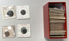 ANCIENT: LOT of 13 silver and 53 copper coins, Silver: Phalanna AR drachm (VF obverse, worn reverse), Laconia AR hemidrachm (VF), and Sasanian AR drac...