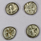 PERSIA: ACHAIMENIDIAN EMPIRE: LOT of 4 silver sigloi, types struck 5th/4th century BC: king kneeling, holding spear // oblong punch; average circulate...