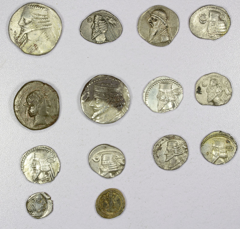 ANCIENT PERSIA: LOT of 14 coins, including Parthia: 2 BI tetradrachms (Phraatake...